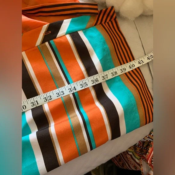 Alex Marie Sleeveless Button Front Waist Tie Mini Dress, Orange and Blue Size 10 - Picture 6 of 6